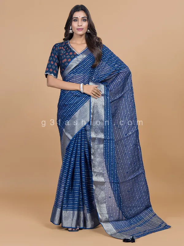 Wedding wear navy organza saree