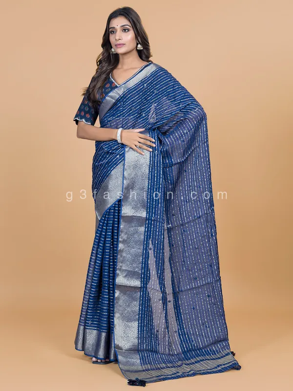 Wedding wear navy organza saree