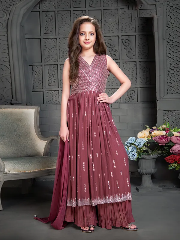 Wedding wear onion pink palazzo suit in georgette