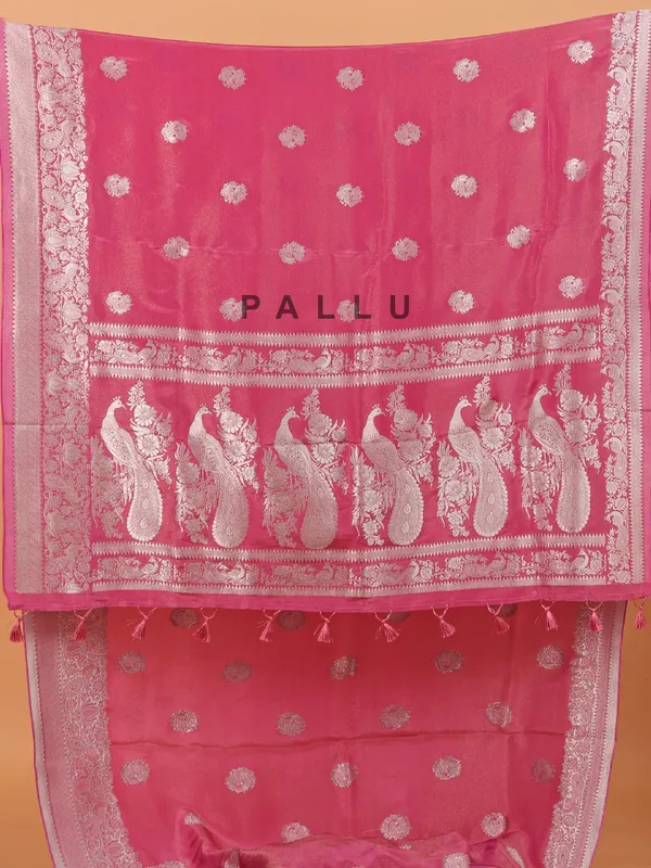 Wedding wear onion pink saree in silk