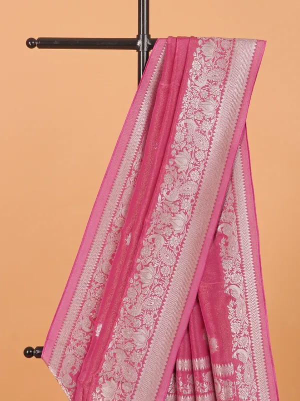 Wedding wear onion pink saree in silk