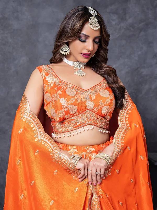 Wedding wear orange lehenga choli in silk
