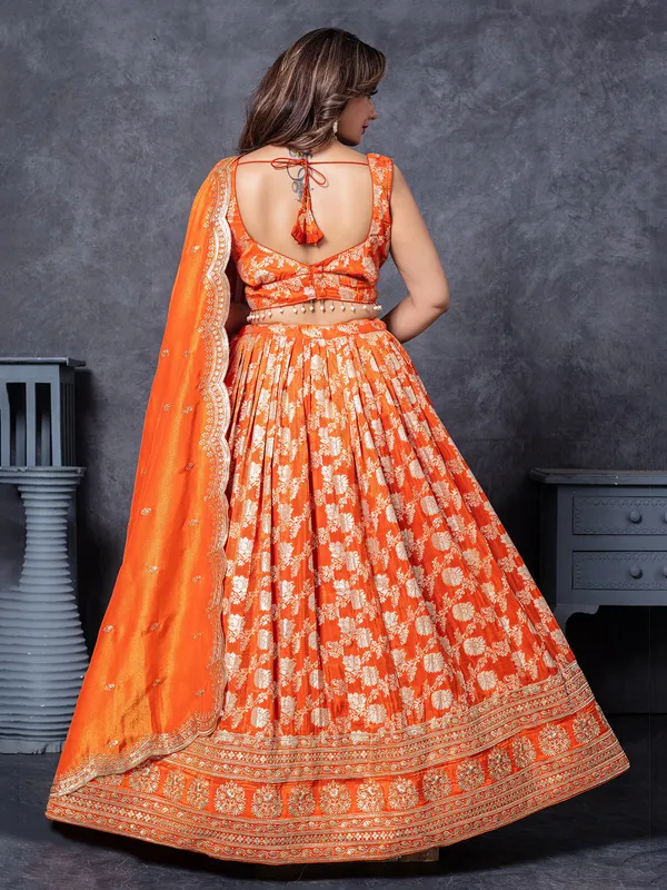 Wedding wear orange lehenga choli in silk