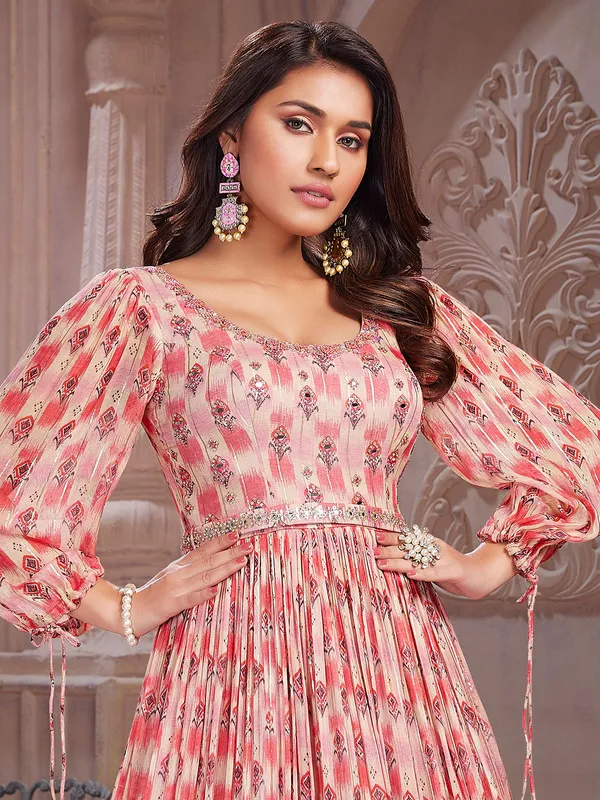 Wedding wear peach georgette gown