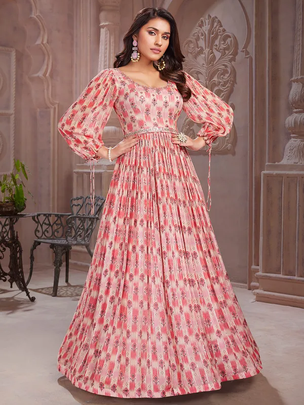 Wedding wear peach georgette gown