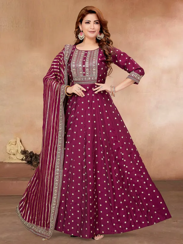 Wedding wear purple silk floor length suit