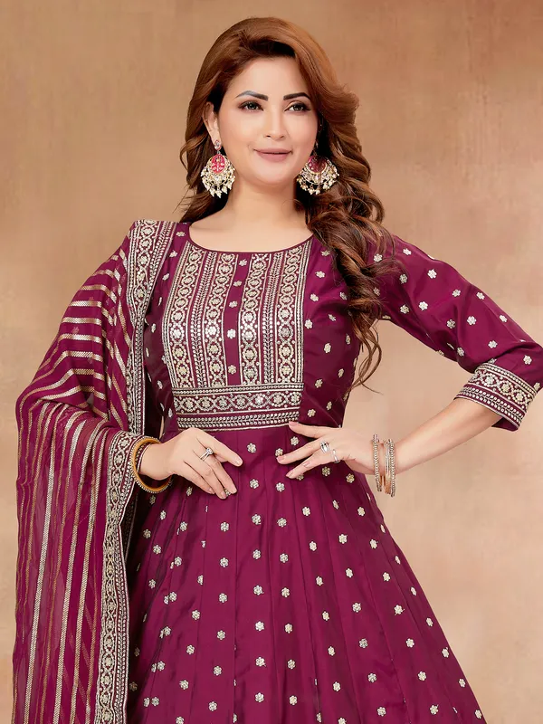 Wedding wear purple silk floor length suit