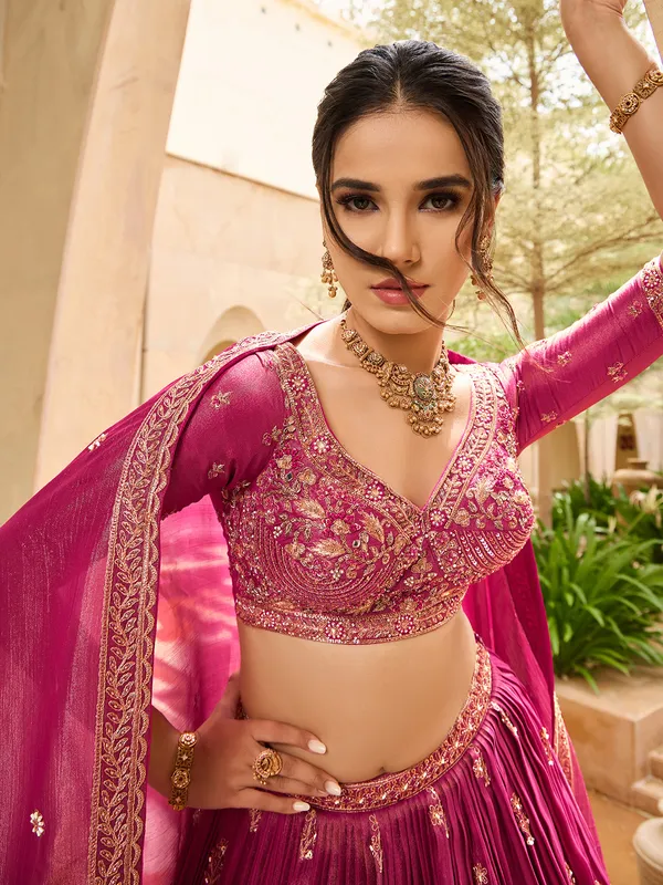 Wedding wear rani color lehenga choli