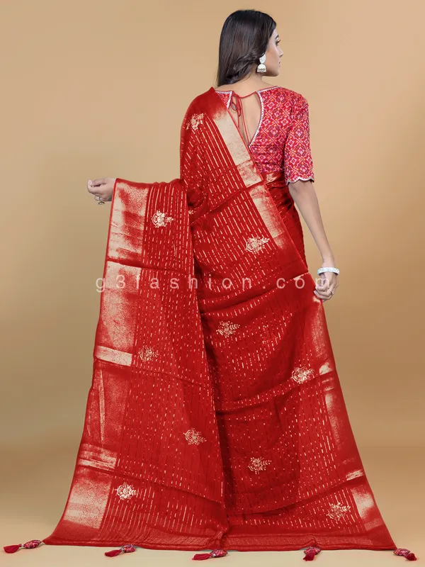 Wedding wear red organza saree