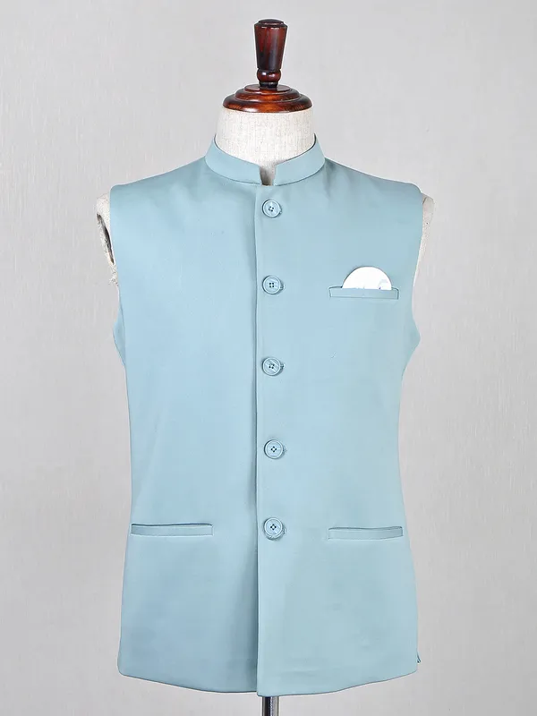 Wedding wear sea green terry rayon waistcoat