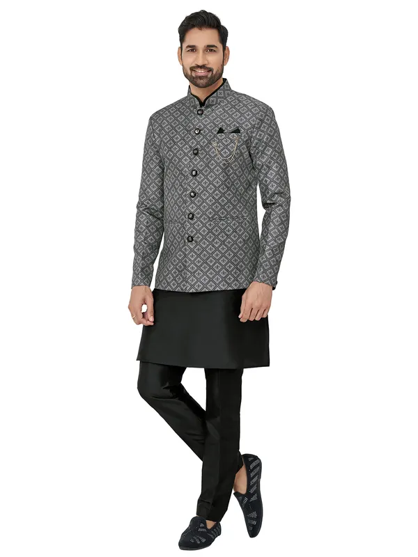 Wedding wear silk black and grey indowestern