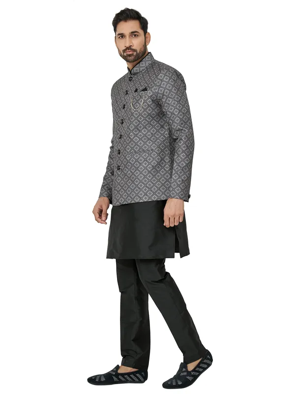 Wedding wear silk black and grey indowestern