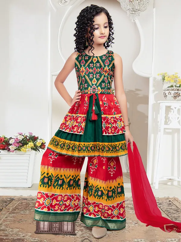 Wedding wear silk dark green palazzo suit