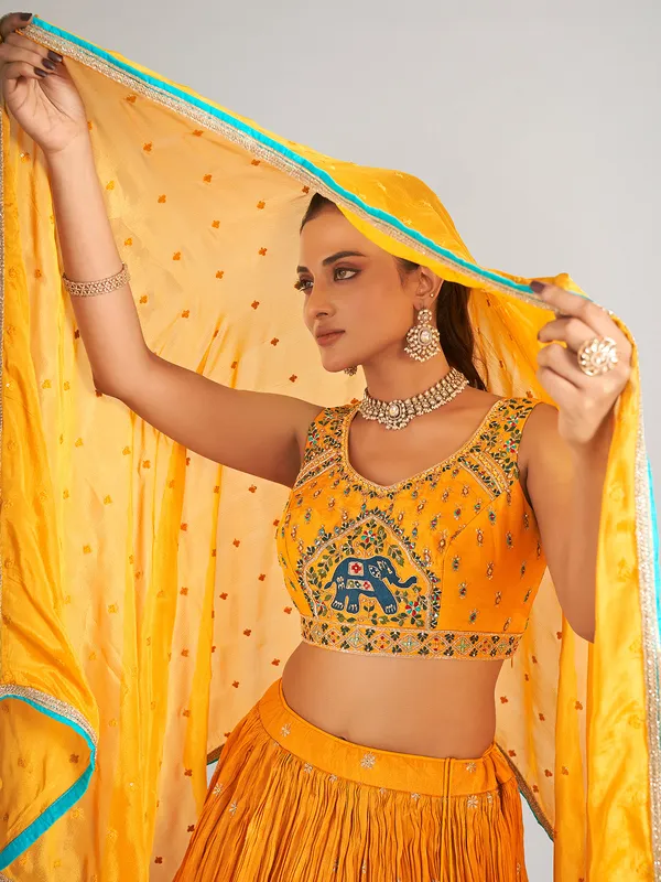 Wedding wear silk lehenga choli in mustard yellow