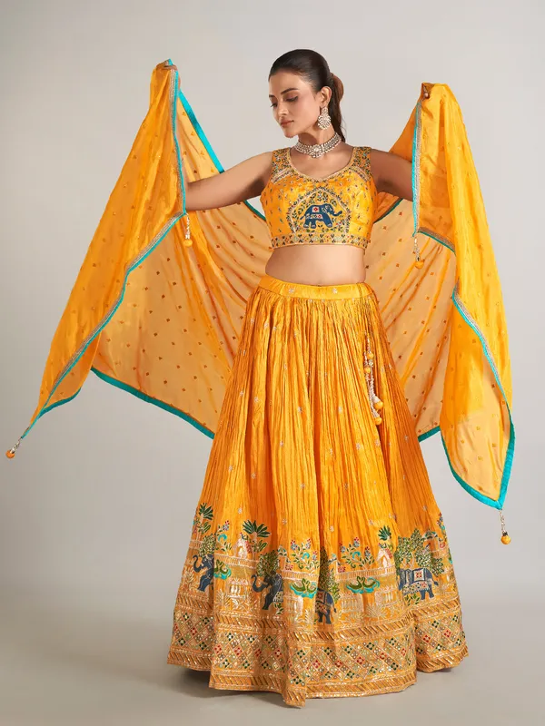 Wedding wear silk lehenga choli in mustard yellow