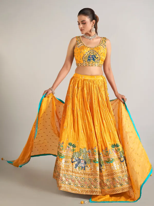 Wedding wear silk lehenga choli in mustard yellow