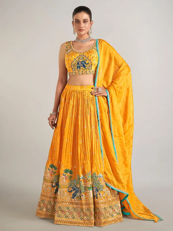 Wedding wear silk lehenga choli in mustard yellow