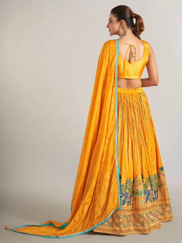Wedding wear silk lehenga choli in mustard yellow