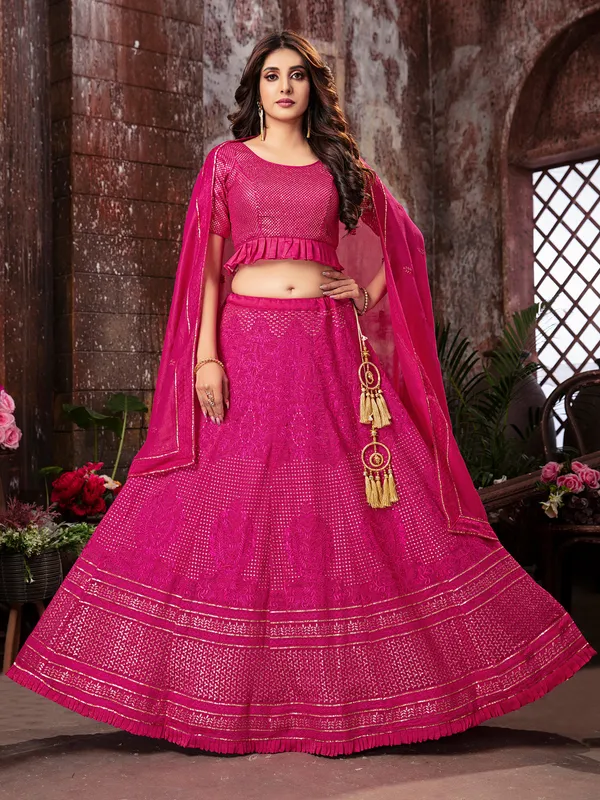 Wedding wear silk magenta lehenga choli