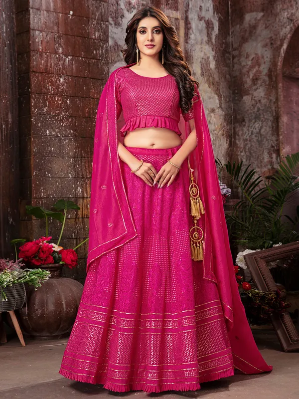 Wedding wear silk magenta lehenga choli