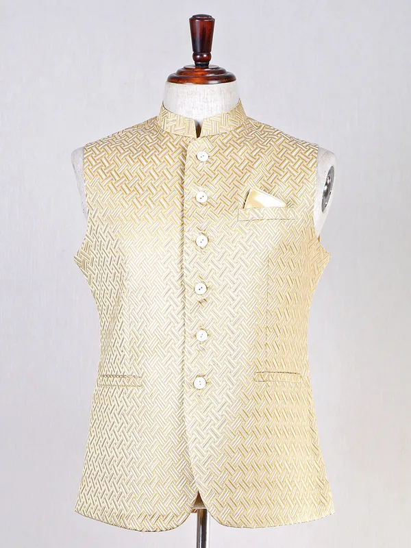 Wedding wear silk men waistcoat in yellow