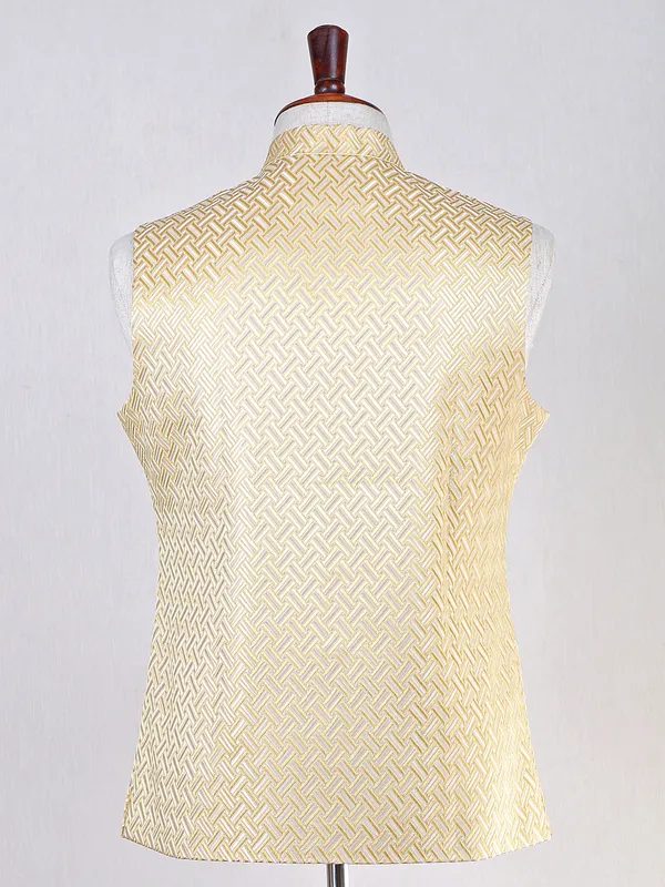 Wedding wear silk men waistcoat in yellow