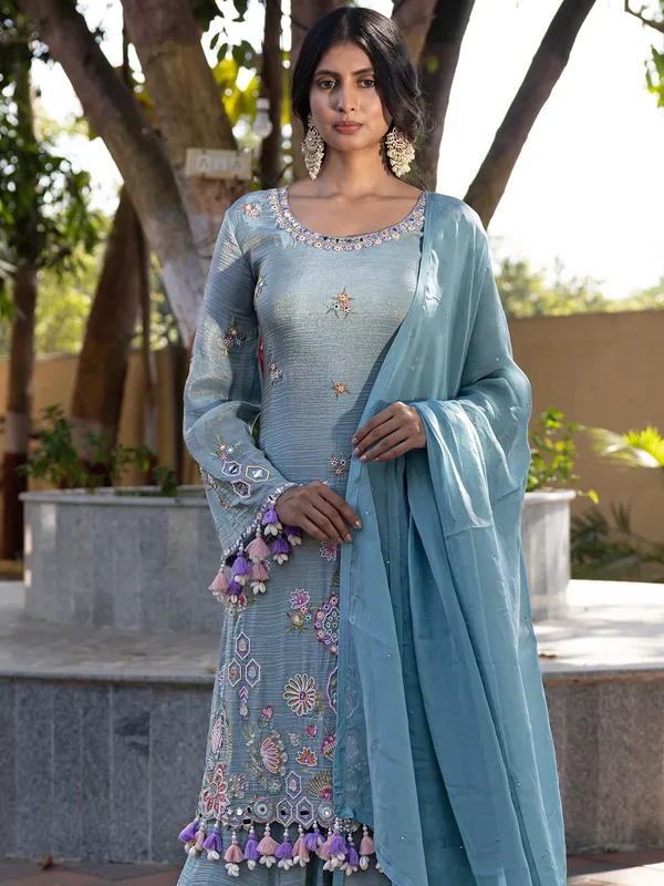 Wedding wear silk pastel blue palazzo suit