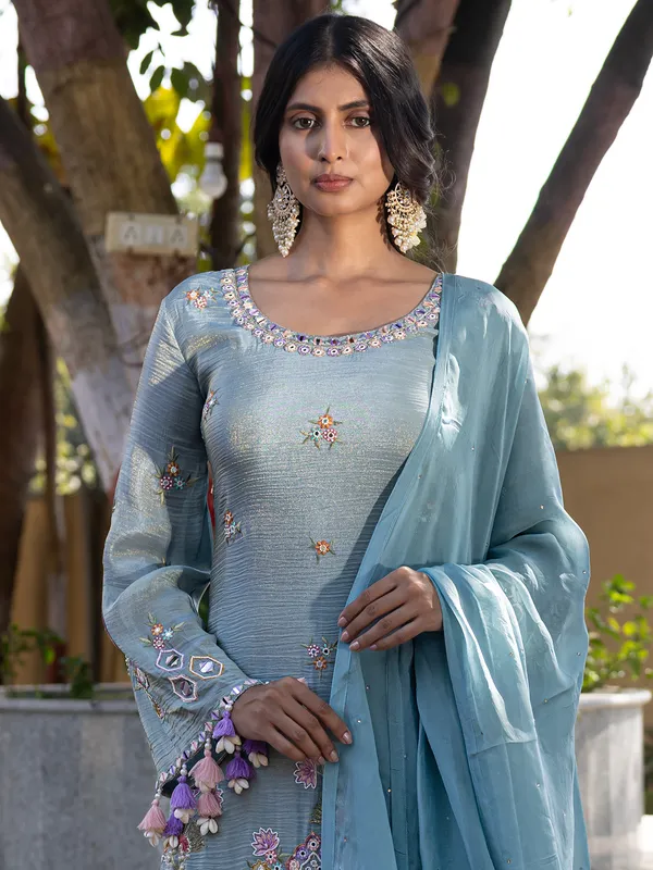 Wedding wear silk pastel blue palazzo suit