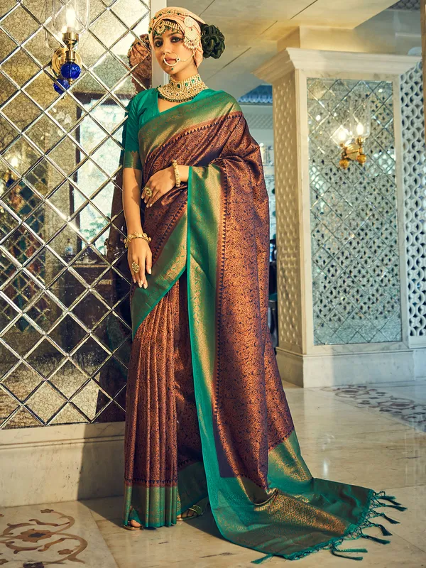 Wedding wear silk saree in brown