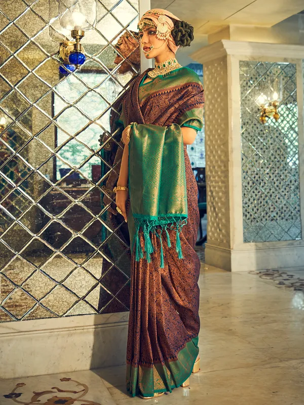 Wedding wear silk saree in brown