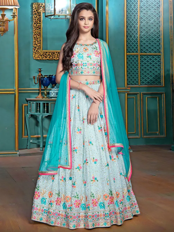 Wedding wear sky blue georgette lehenga choli