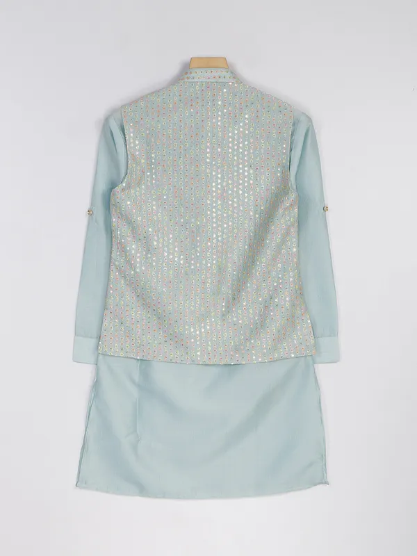 Wedding wear powder blue silk waistcoat set