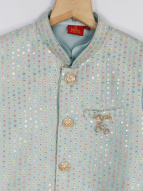 Wedding wear powder blue silk waistcoat set
