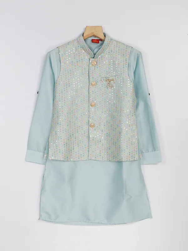 Wedding wear powder blue silk waistcoat set