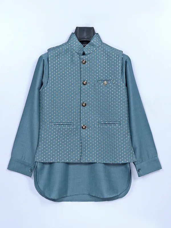 Wedding wear stone blue waistcoat set