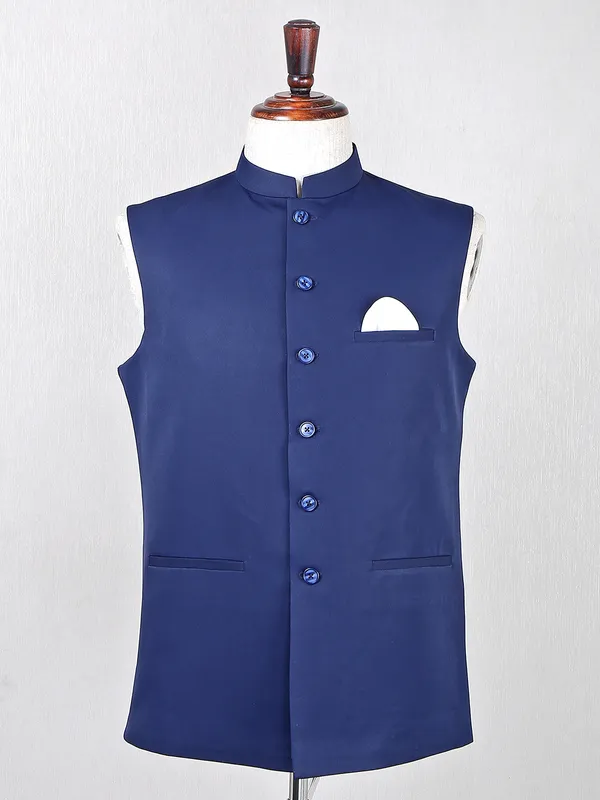 Wedding wear terry rayon dark blue waistcoat
