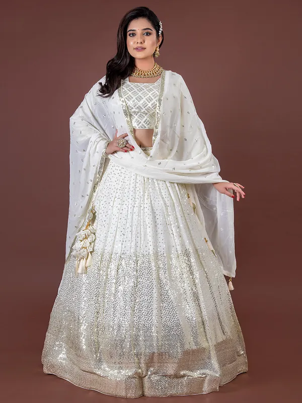 Wedding wear white georgette rich lehenga choli