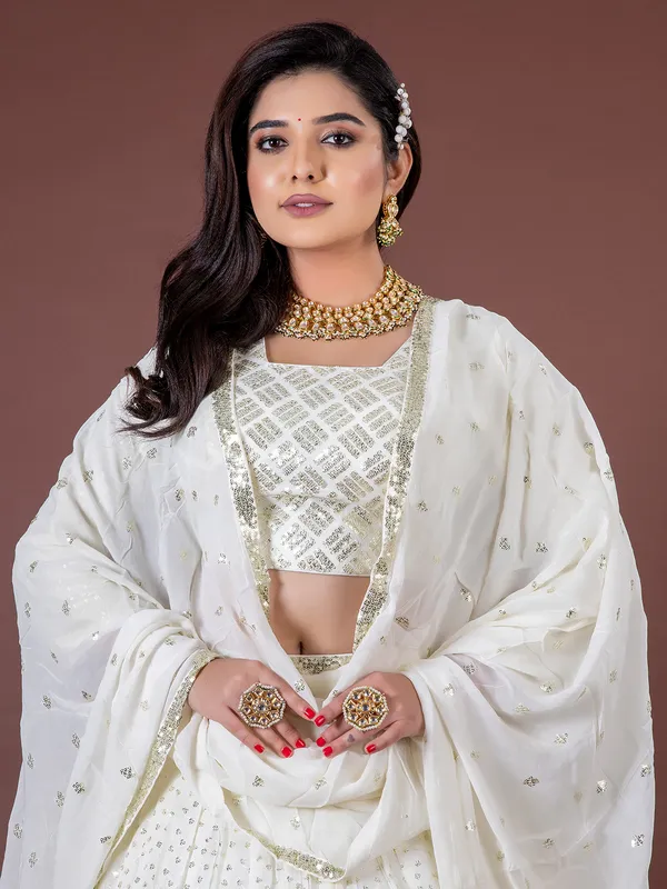 Wedding wear white georgette rich lehenga choli