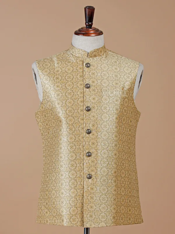 Wedding wear yellow shaded silk waistcoat