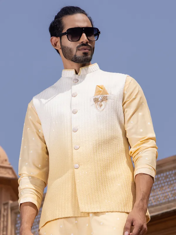 Wedding wear yellow silk waistcoat set