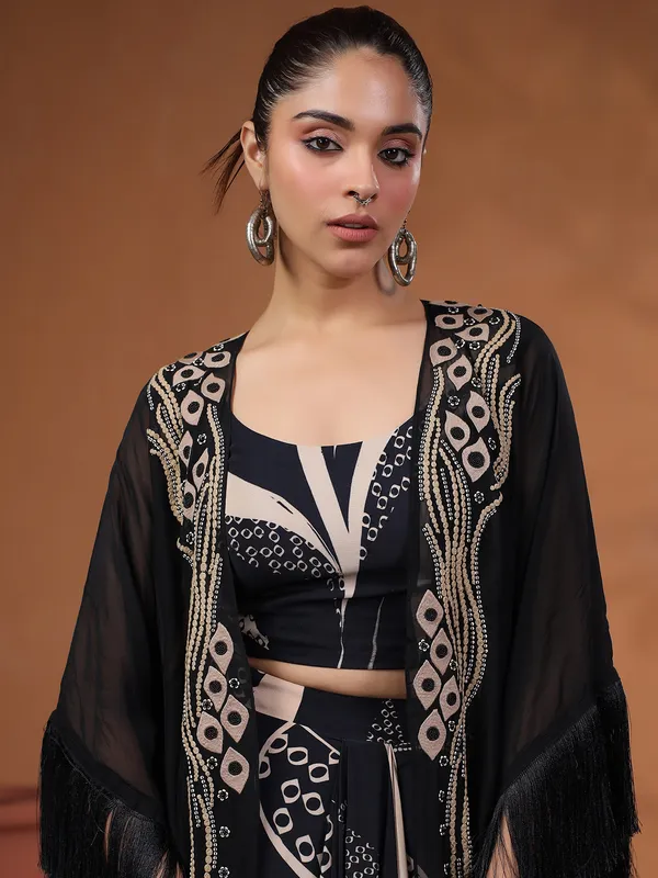 Western style black deigner suit with shrug