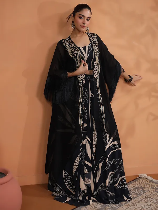 Western style black deigner suit with shrug