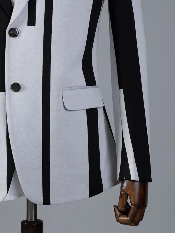 White and black color block style cotton blazer