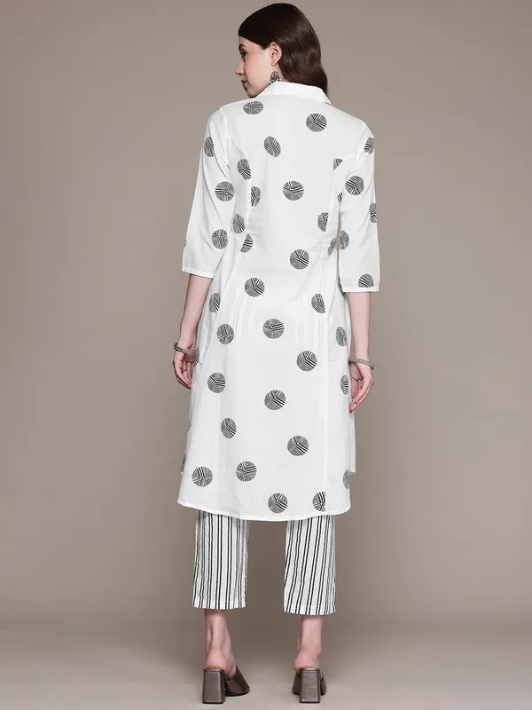 White and black kurti set for women in cotton silk