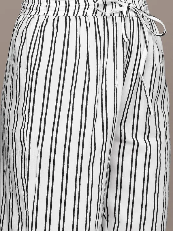 White and black kurti set for women in cotton silk