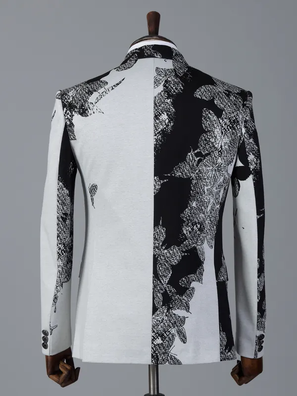 White and black printed cotton blazer