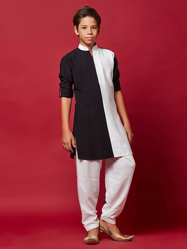 White and black silk kurta suit