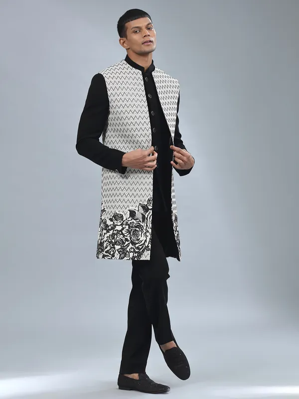 White and black terry rayon indowestern
