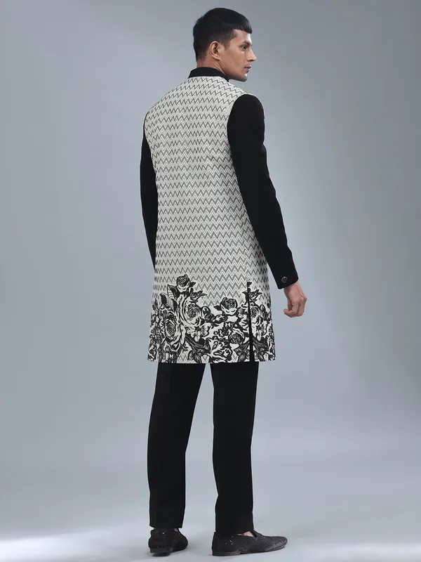 White and black terry rayon indowestern
