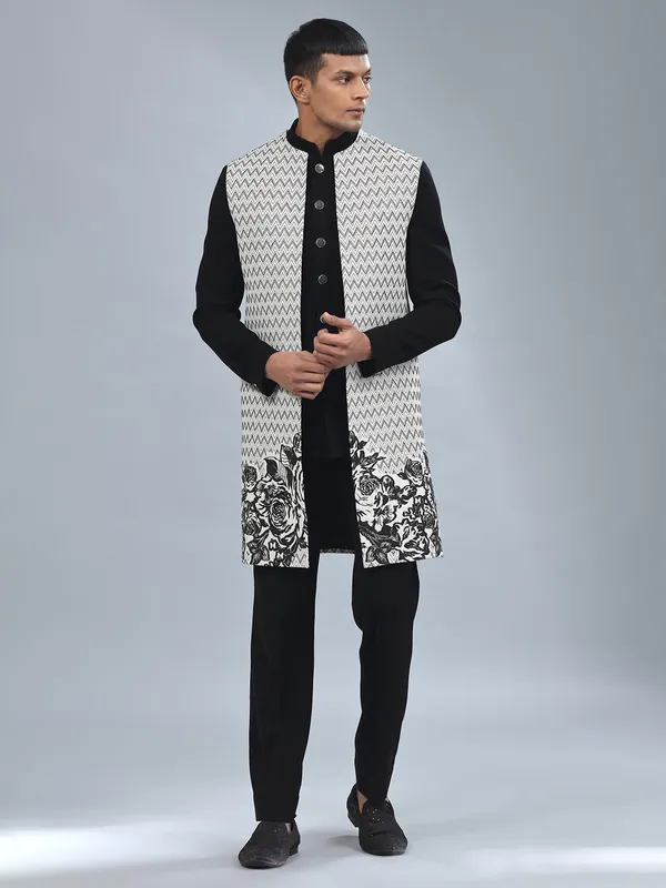 White and black terry rayon indowestern